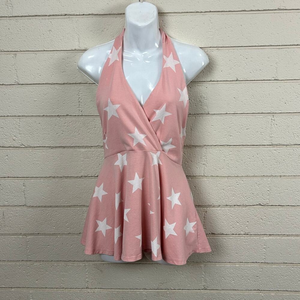Wildfox Star Pink Halter Peplum Top size S